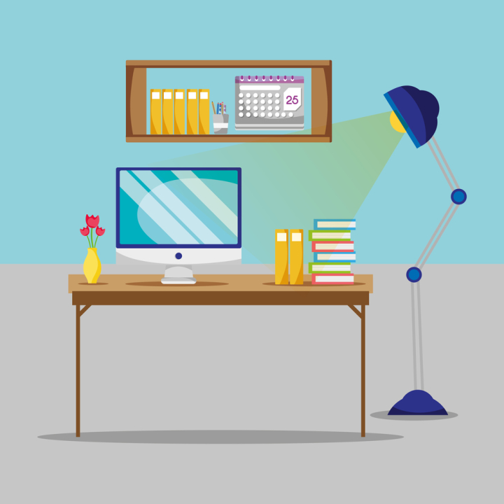 Vector Flat Concept Of Office Desk Essentials Stock Illustration