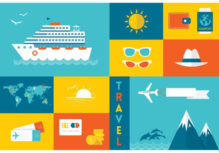 cruise liner,passport,credit card,sun hat,sun glasses,set,sea,ship,sign,style,poster,ocean,sun,vacation,voucher,wave,trip,trend,symbol,ticket,tourism,travel,mountain,cruise,collection,design,dollar,flat,airplane,flying
