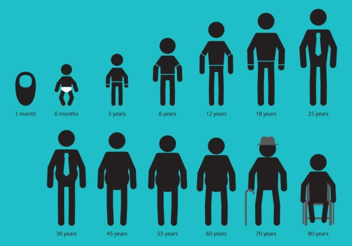 Human Age, Man Growing Up Stages, From Kid To Old, Vectors