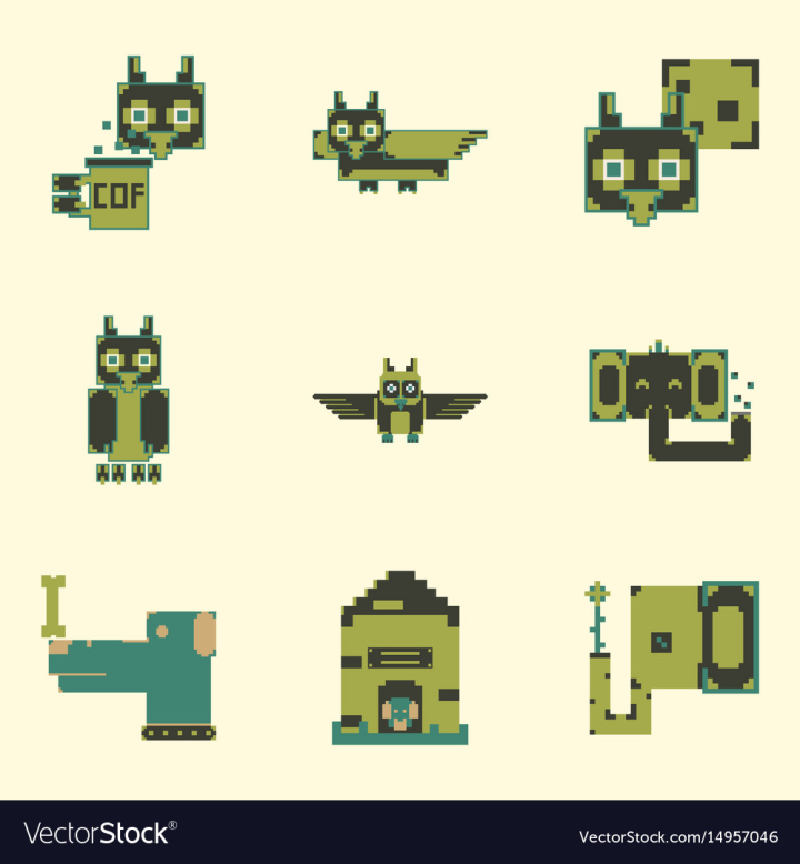 Pixel cat 8 bit. Animals for game assets in vector illustration., Stock  vector