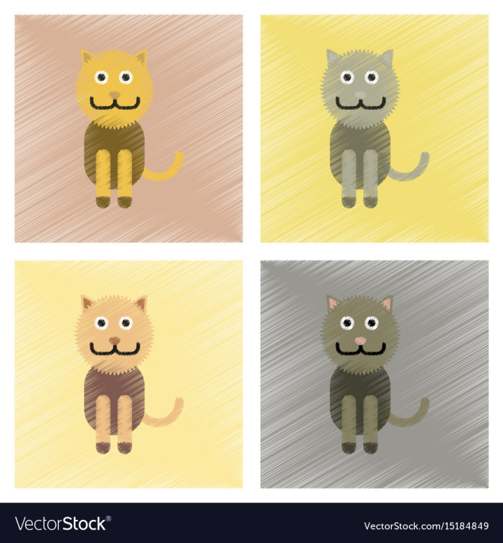 Cute Cats Pets or Kittens Playing or Posing Vector Flat Icons