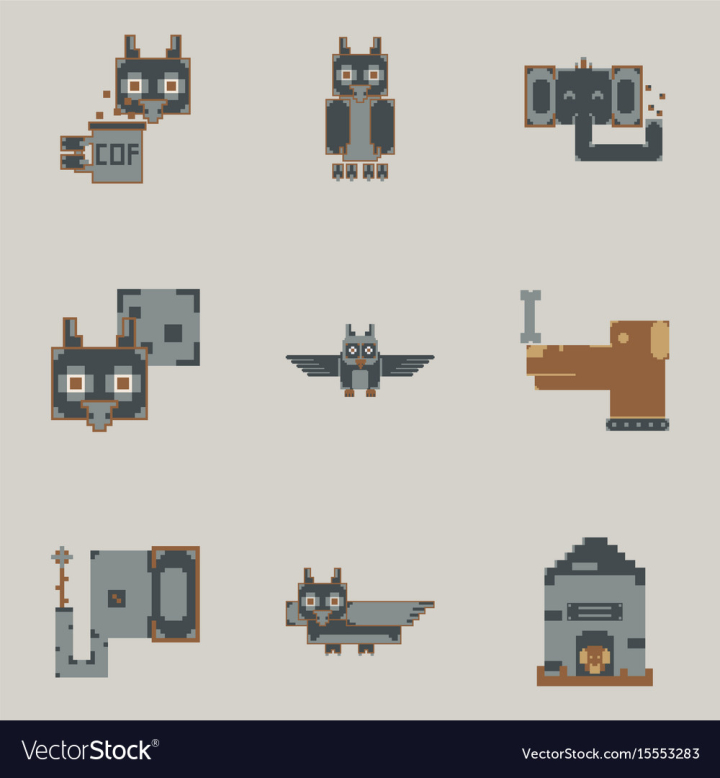 Pixel cat 8 bit. Animals for game assets in vector illustration., Stock  vector