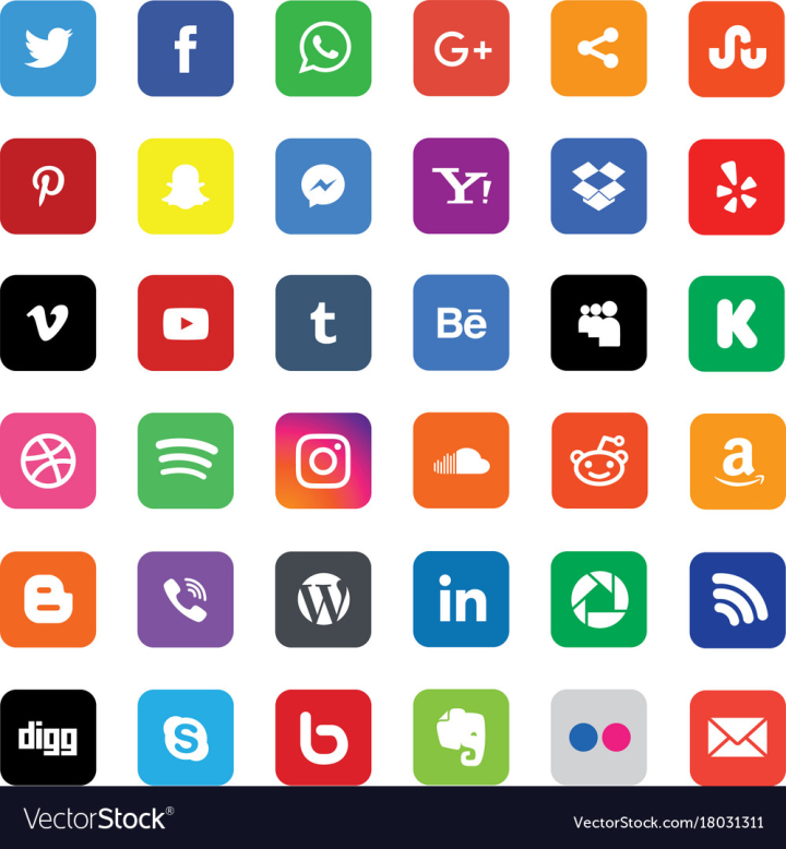 vectorstock,Icons,Social,Media,Facebook,Instagram,Whatsapp,Logo,Youtube,Google,Yelp,Soundcloud,Snapchat,Spotify,Linkedin,Skype,Pintrest,Windows,Behance,Vimeo,Dropbox,Kickstarter,Plus,Tumblr,Wifi,Amazon,Reddit,Dribble,Blogger,Digg