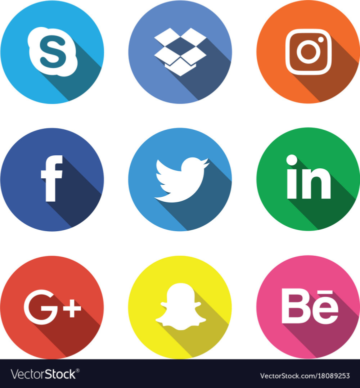 vectorstock,Social,Icon,Media,Set,Facebook,Instagram,Twitter,Snapchat,Skype,Google,Linkedin,Plus,Behance,Design,Flat,Elements