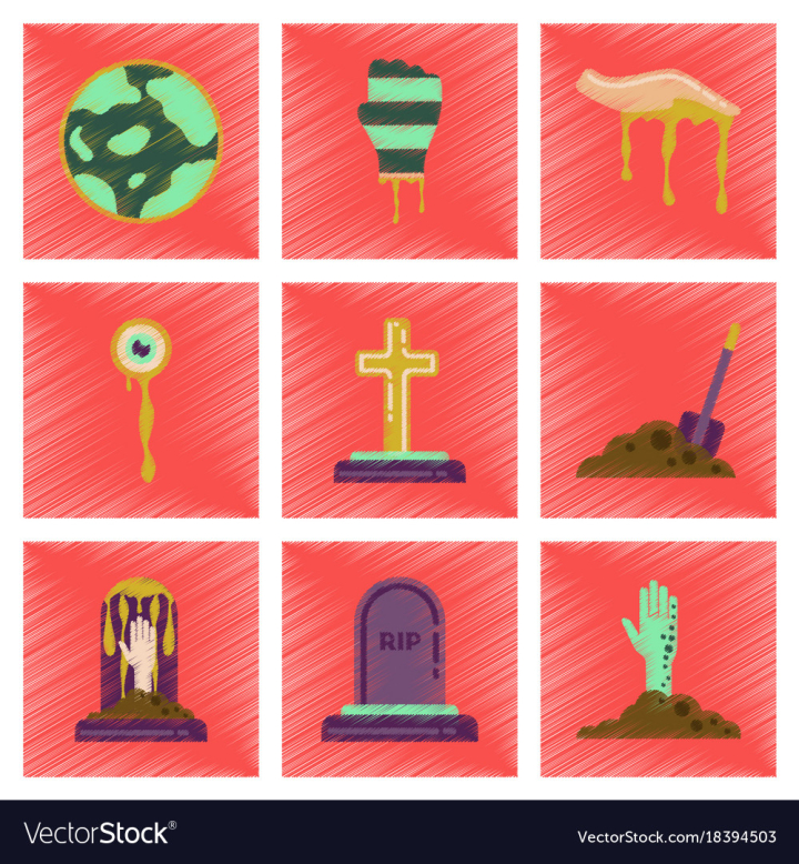style,flat,shading,assembly,halloween,icons,full,party,hand,grave,zombie,moon,horror,mystery,fear,monster,evil,blood,pain,demon,spirit,set,fantasy,bone,stone,death,skin,dead,male,apocalypse