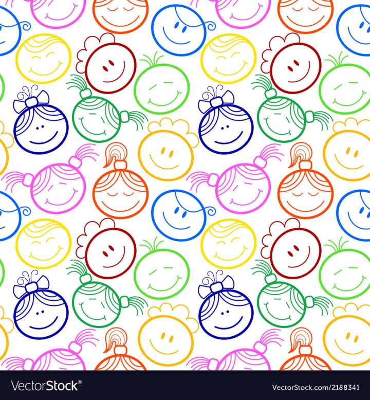Seamless pattern, faces of girls on a white background. Doodle