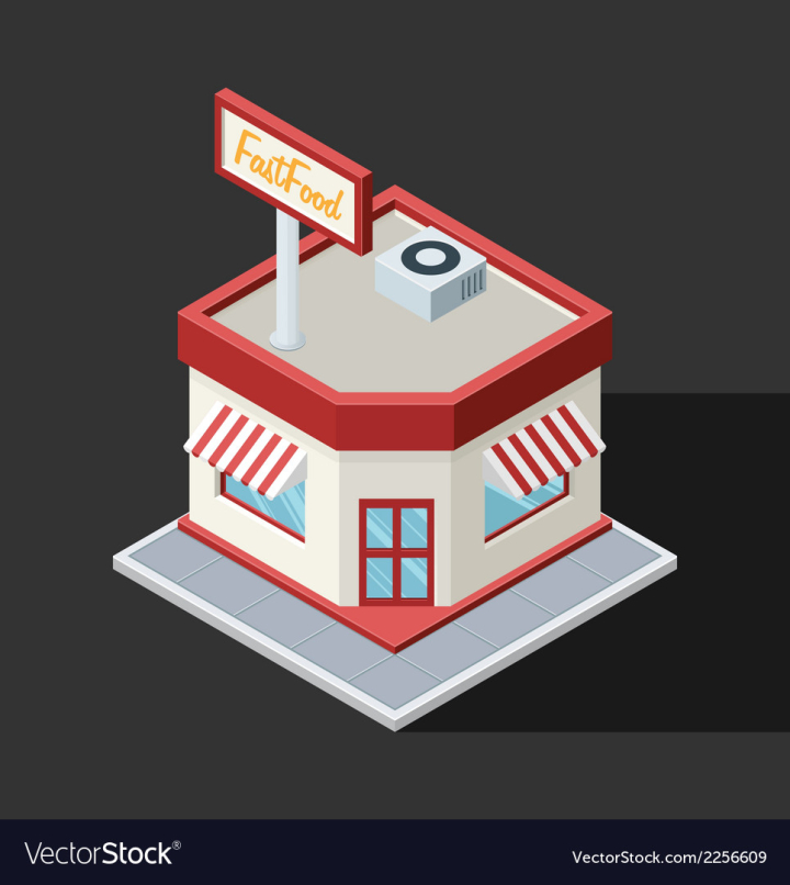 restaurant,isometric,food,fast,building,iso,diner,rooftop,out,take,dinner,snack,family,classic,windows,angle,exhaust,map,resto