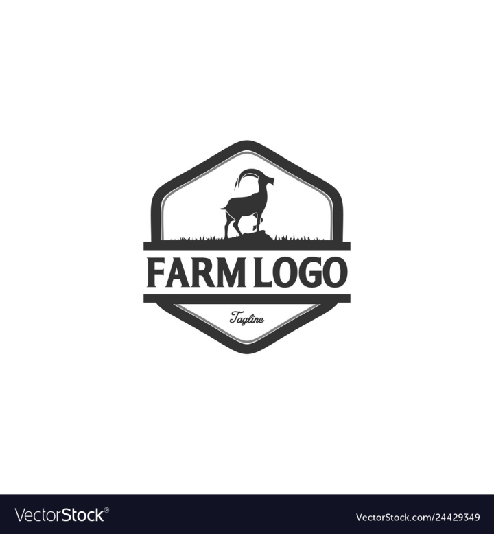 Goat farm logo hand draw vintage engraving style Vector Image