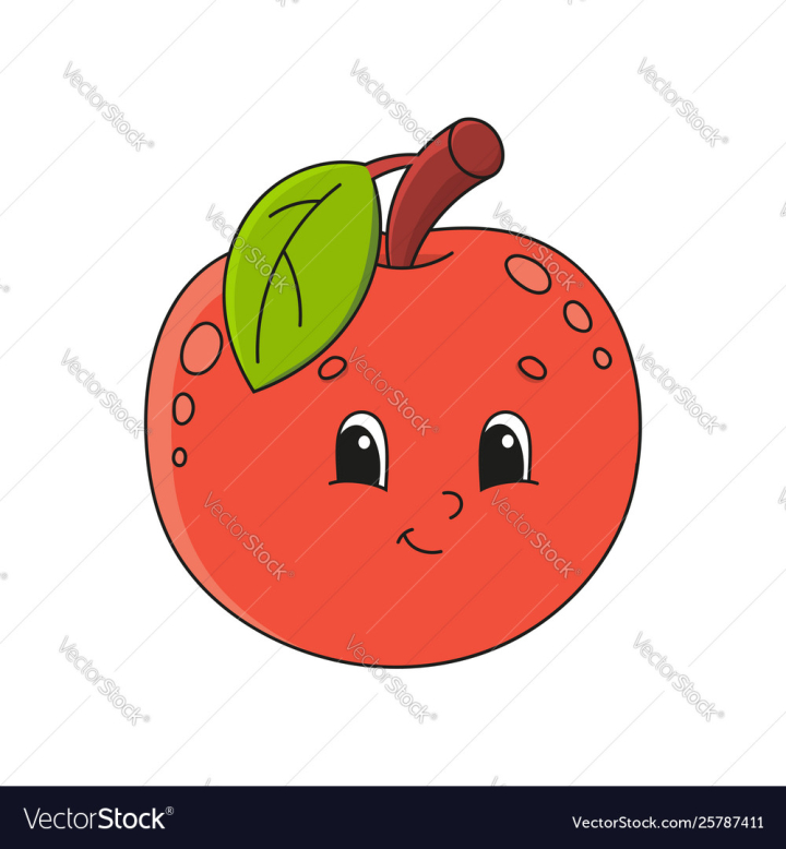 Free: Red apple cute flat in childish cartoon style vector image 