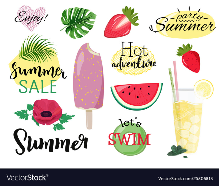 vectorstock,Summer,Cute,Ice,Cream,Beach,Party,Set,Collection,Hand,Drawn,Sticker,Tropical,Strawberry,Food,Fresh,Fruit,Holiday,Vacation,Design,Nature,Decorative,Element,Exotic,Cold,Palm,Colorful,Concept,Lettering,Watermelon,Vector,Illustration,Leaf,Natural,Eskimo,Pie,Wallpaper,Pink,Template,Sweet,Poster,Summertime,Background