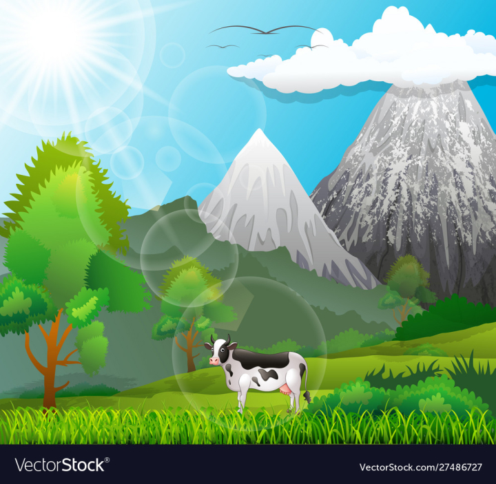 Free: Cartoon cute cow scenery beautiful vector image 
