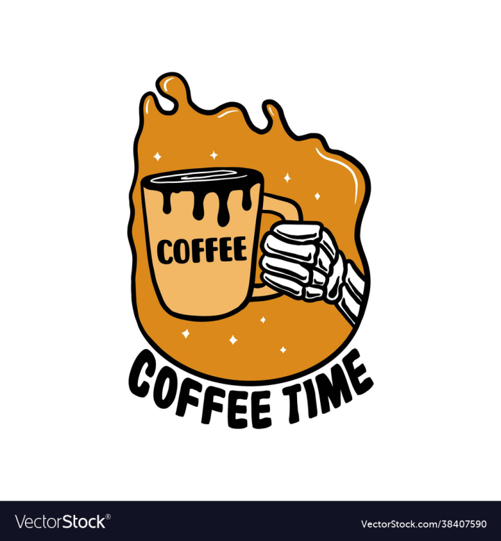 Coffee,Skull,Skeleton,Time,Logo,Drink,Vintage,Drinking,Illustration,Retro,Cartoon,Holiday,vectorstock