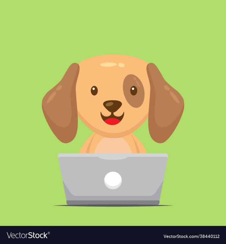 Dog,Cute,Laptop,Cartoon,Animal,Happy,Illustration,Vector,Wildlife,Isolated,Character,Art,Work,Drawing,Design,Background,Computer,Fun,White,Nature,Icon,Young,Funny,Mammal,Safari,Teddy,Cheerful,Wild,vectorstock