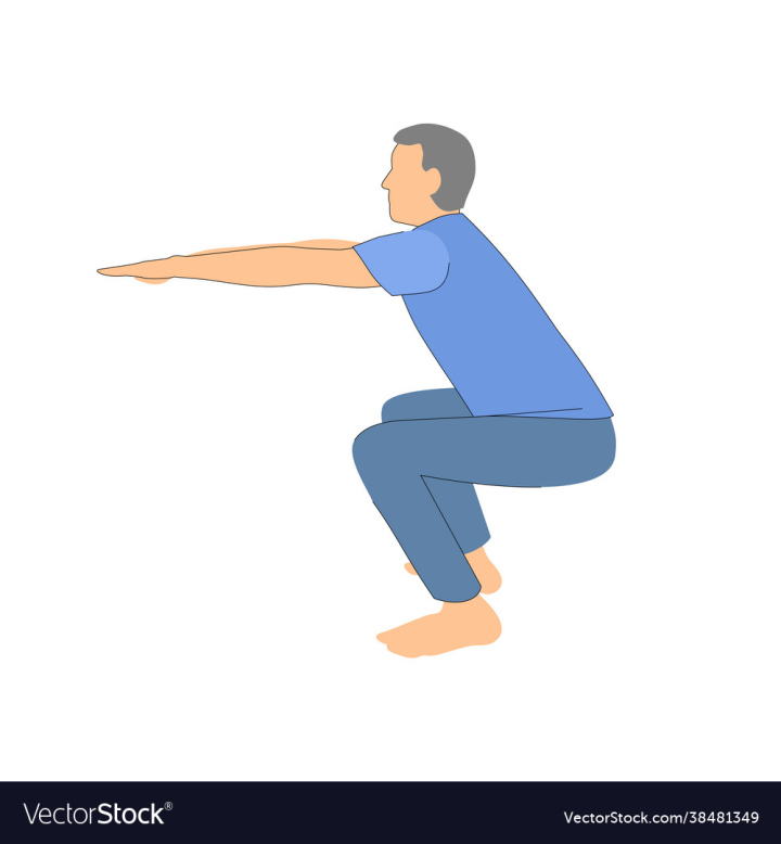 Man,Sport,Squat,White,Background,Knees,Bent,Gymnastics,Physical,Fitness,Pose,Strength,Forward,Isolate,Engage,Repeat,Stretching,Arms,Regularity,Warm,Up,vectorstock