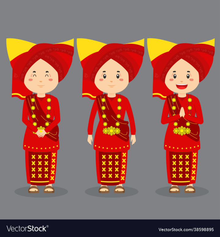 People,Child,Padang,Indonesia,Character,Sumatra,West,Children,Ethnic,Costume,Boy,Greeting,Headdress,Accessories,Girl,Cute,Culture,Dress,Happy,Hat,Cartoon,Asian,Couple,Female,Country,Clothes,Tradition,Holiday,Male,Traditional,Oriental,Minangkabau,Vector,Illustration,Smile,Red,Barat,Orang,vectorstock