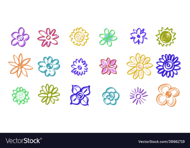 Flowers,Handrawn,Red,Flower,Pink,Green,Colorful,Blossom,Vector,Cute,Bloosom,Petals,Hand,Drawn,vectorstock