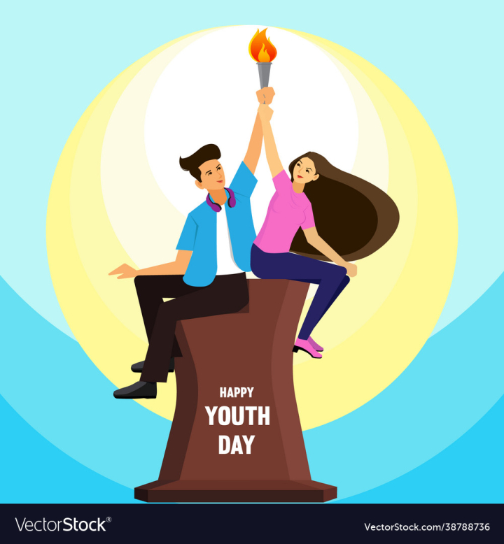 Youth,Day,Boy,Brown,August,Background,Girl,Celebration,Celebrate,Outdoor,Friendship,Concept,Smile,Young,Torch,Sky,Male,Colorful,Yellow,Man,12,Orange,Pink,Happy,Guy,White,Lady,Blue,People,Female,Cartoon,Woman,Landscape,Illustration,Vector,Graphic,Twelve,Team,Friendly,Spirit,Happiness,Lifestyle,Life,Friends,Banner,Scene,Poster,Post,Human,vectorstock