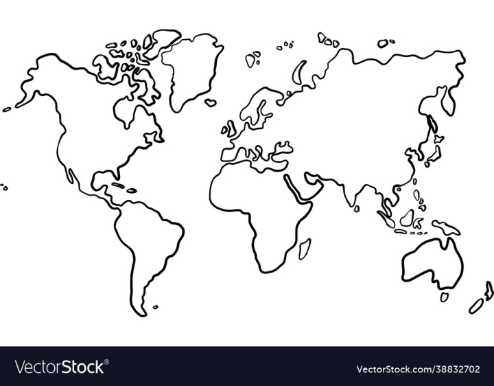 Free: freehand world map sketch on white background 