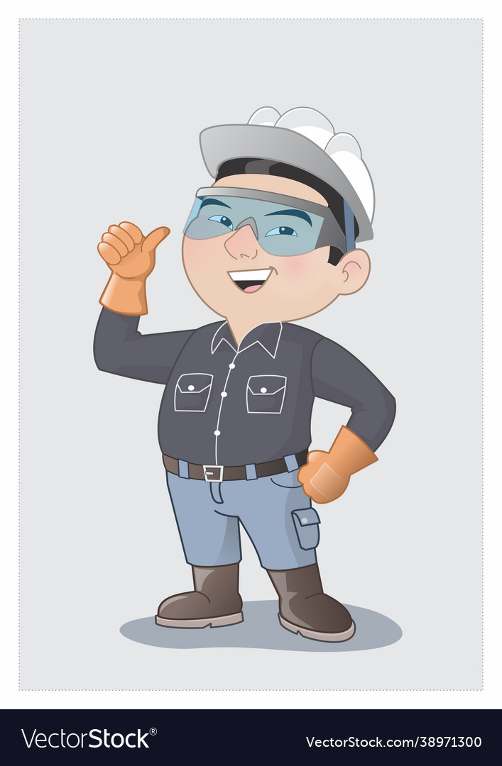 Worker,Safety,Glasses,Cartoon,Uniform,Equipment,Industrial,Helmet,Happy,Guy,Boots,Funny,Gloves,vectorstock
