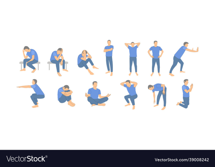 Man,Poses,Set,Casual,Clothes,Pose,Emptiness,Position,Bent,Head,Series,Despair,Collage,Sadness,Vector,Illustration,Guy,Bend,Meditate,Strong,Over,Standing,Pray,Sit,Push,Blue,Hands,Relaxation,Sport,Body,Stand,Home,Multiply,Raise,Simple,Frames,Ask,Unhappiness,Addiction,One,Anxiety,Grief,Psychology,Isolate,Character,Fitness,Health,vectorstock