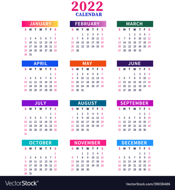 Calendar,2022,Free,Png,Red,Yearly,Vector,Multi,Colours,Black,Monthly,Template,Design,Transparent,vectorstock