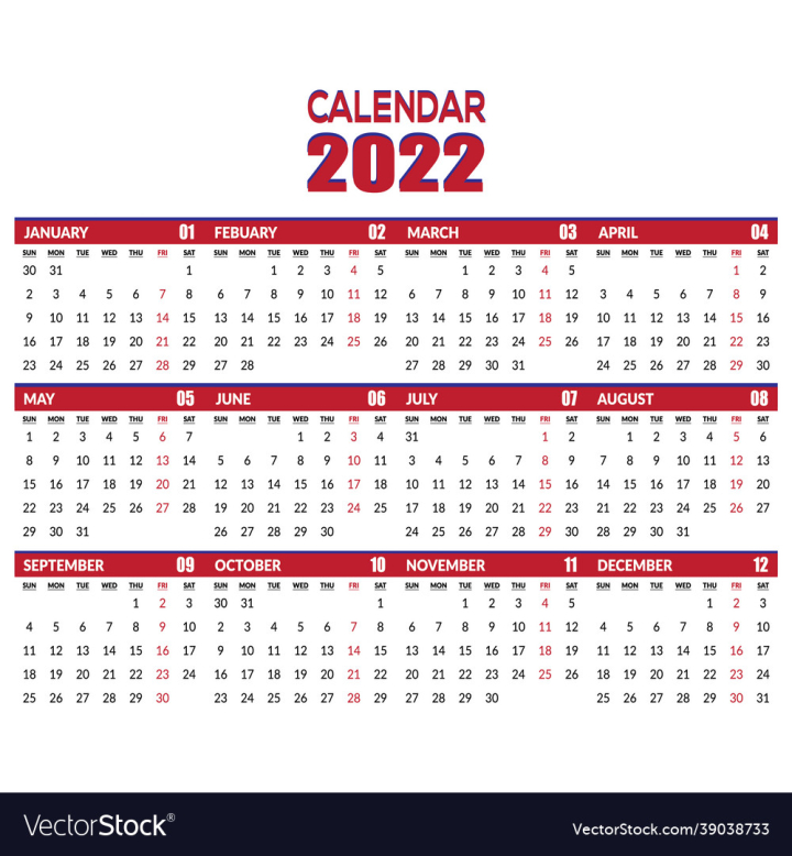 Calendar,2022,Free,Red,Yearly,Png,Vector,Multi,Colours,Black,Monthly,Template,Design,Transparent,vectorstock