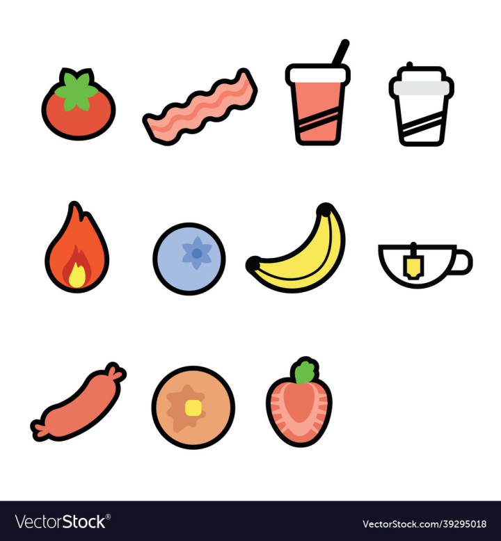 Icons,Fire,Coffee,Tea,Breakfast,Fruit,Pancake,Food,Drink,Banana,Strawberry,Blueberry,Sausage,Tomato,vectorstock