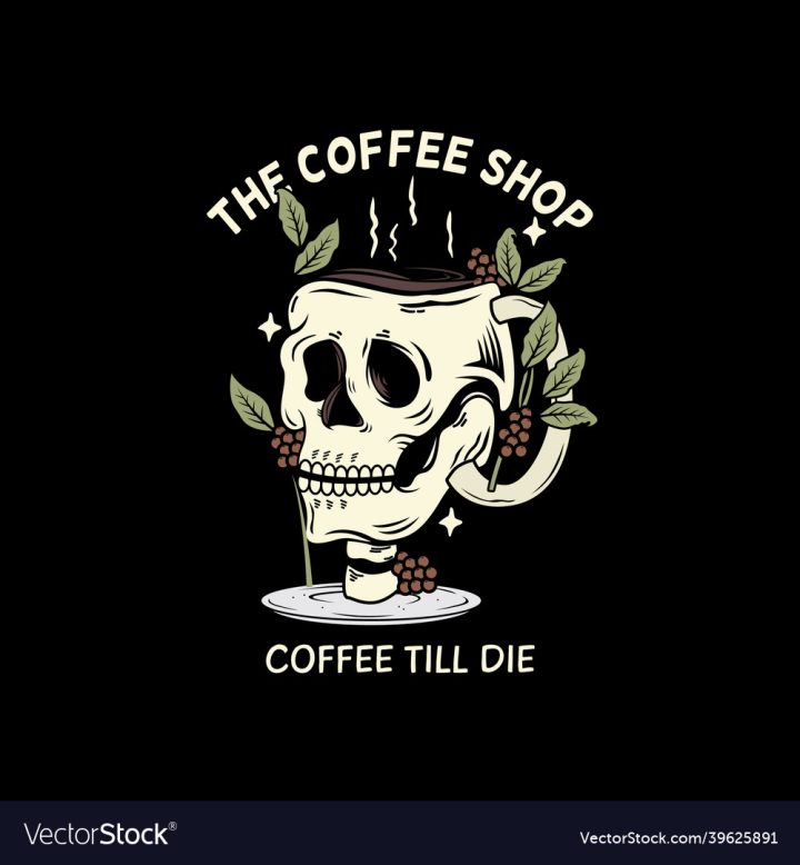 Skull,Head,Shop,Plant,Coffee,Cup,Beans,Logo,vectorstock
