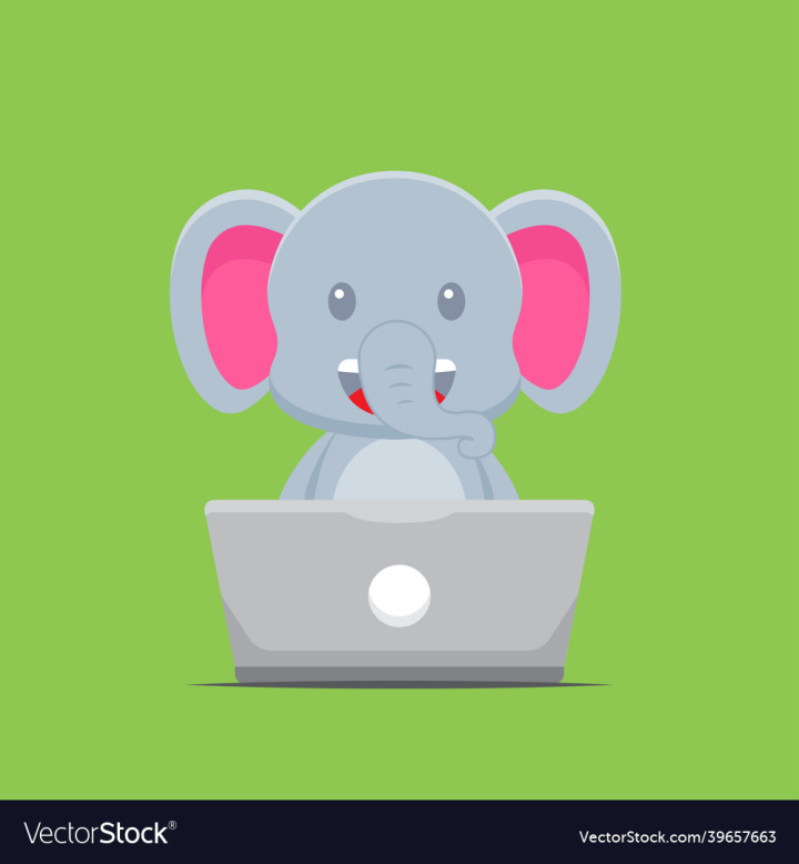 Free: cute elephant working with laptop 
