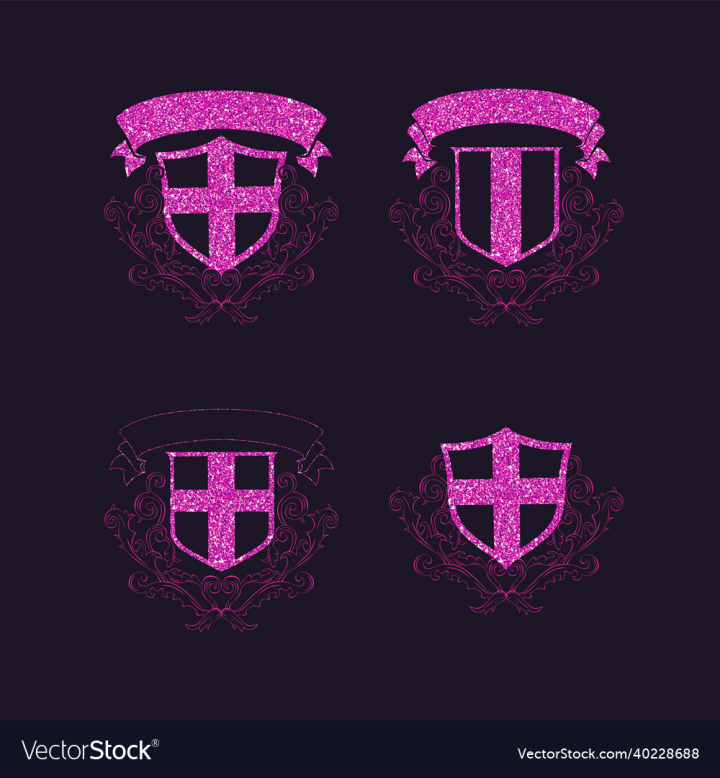 Pink,Shield,Glitter,Set,Frame,Design,Decorative,Banner,Crest,Emblem,Logo,Vector,vectorstock