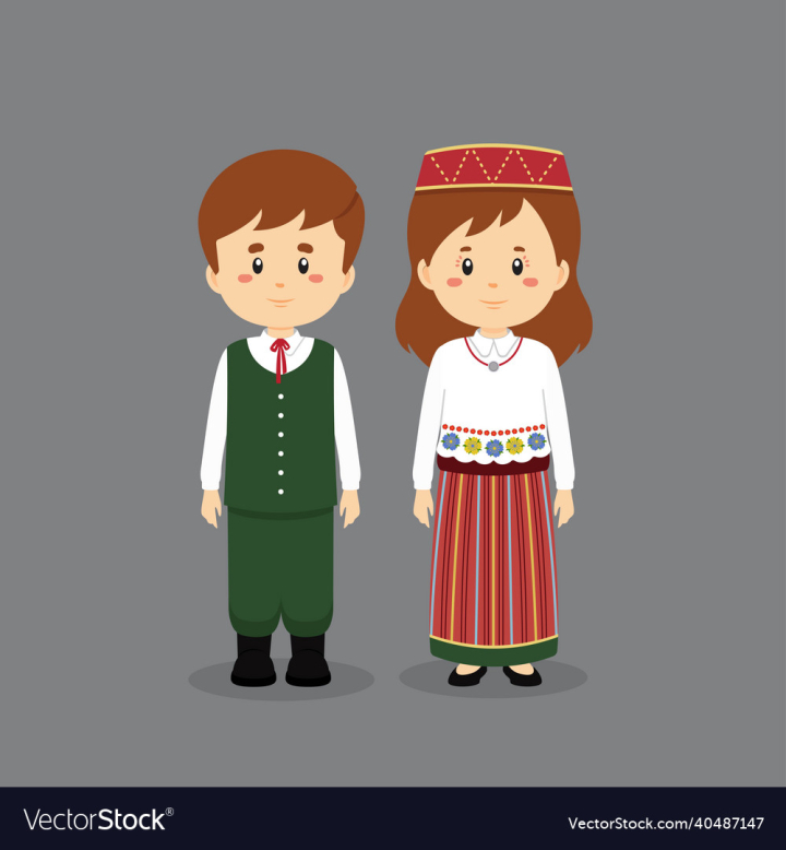 Dress,Character,Couple,Person,Cartoon,People,Traditional,Expressions,Costume,Ethnic,Cute,Girl,Boy,Hat,Culture,Happy,Oriental,Country,Clothing,Child,Woman,Children,Europe,Folk,Nationality,Estonia,Illustration,Art,vectorstock