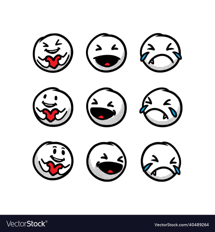 Set of Cartoon polar bear stickers. Funny and kawaii smiles, emoji