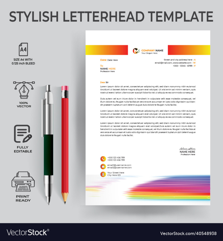 Corporate,Letterhead,Template,Design,Business,A4,Ai,Modern,Stylish,Illustration,File,Simple,Letter,Paper,Layout,Vector,Clean,Ready,Identity,Print,Graphic,Official,Eps,vectorstock