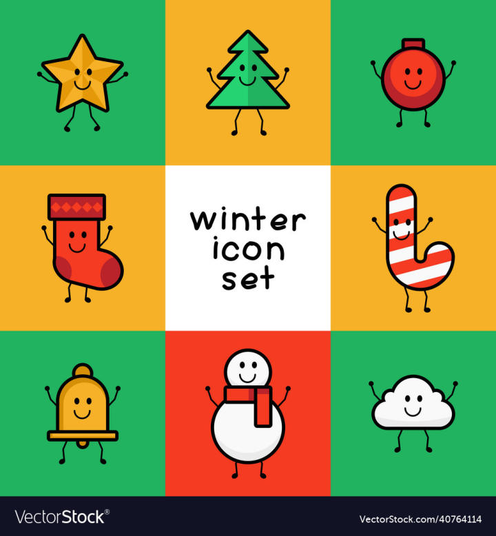 Winter,Editable,Vector,Snow,Candy,Snowman,Socks,Bell,Star,Cold,Colorful,vectorstock