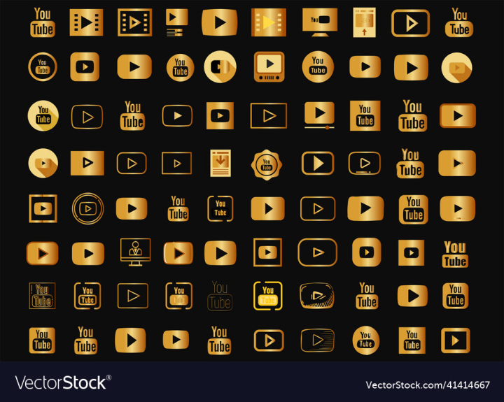 Icon,Golden,Youtube,Icons,Royal,Transparent,Set,Diamond,Shape,Symbol,Round,Circle,Social,Media,vectorstock