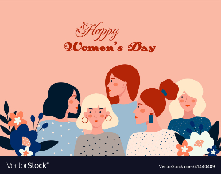 Happy Womens Day Card With Five Women Nohat Free For Designer 0421