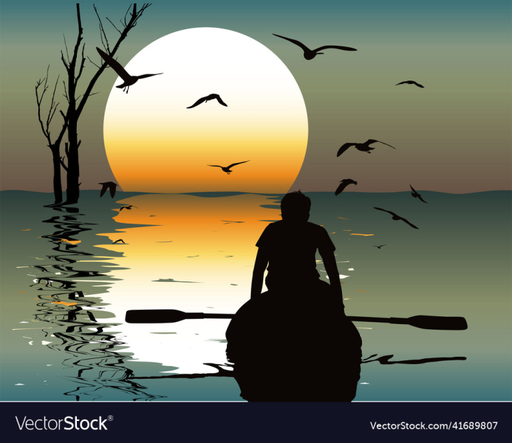 Sunset,Boat,Guy,Sitting,Background,Landscape,Nature,Beach,Sky,Silhouette,Business,Tree,River,Lake,People,Ocean,Water,Summer,Travel,Canoe,vectorstock
