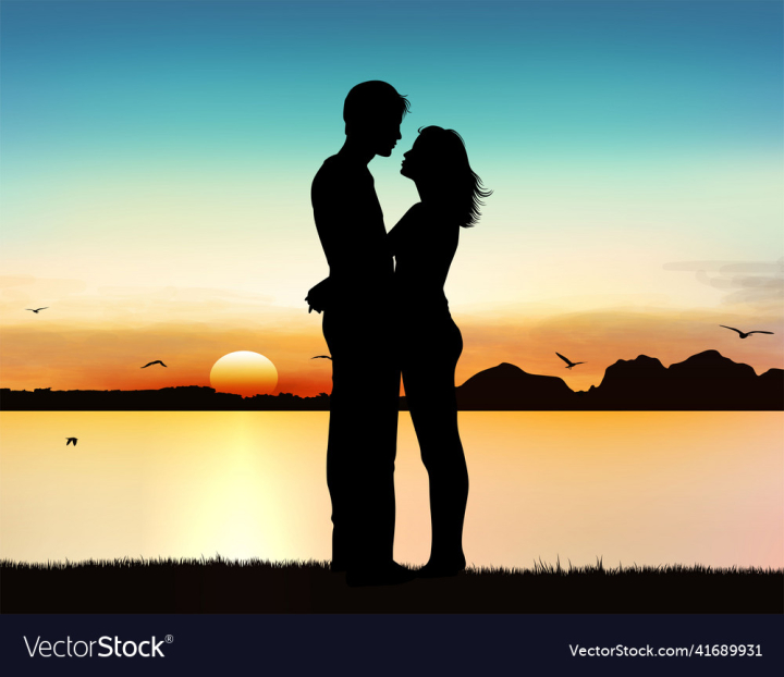 Lovely,Silhouette,Couple,People,Sunset,Woman,Beauty,Love,Girl,Romantic,Sunrise,Light,Female,Hair,Together,Family,Young,Adult,Boyfriend,Man,vectorstock