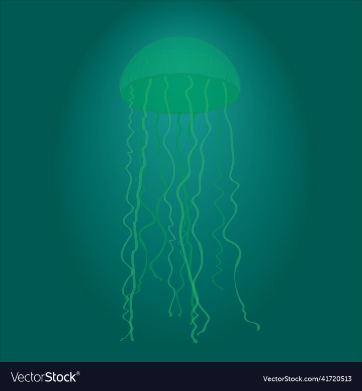 Jellyfish,Green,Water,Deep,Animal,Sea,Ocean,Marine,Wildlife,Vector,Illustration,Underwater,vectorstock