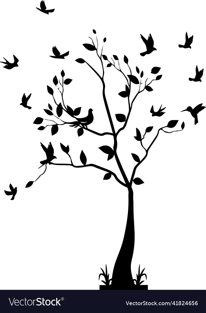 vectorstock,Tree,Birds,Flying,With,Vector,Animals,Wildlife,Suitable,For,Wal