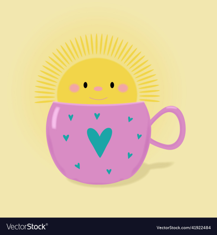 vectorstock,Morning,Funny,Sun,Cartoon,Love,Heart,Illustration,Vector,Drink,Coffee,Tea,Mug,Cocoa,Greeting,Sweet,Cute,Symbol,Happy,Shape,Nature,Pink,Art