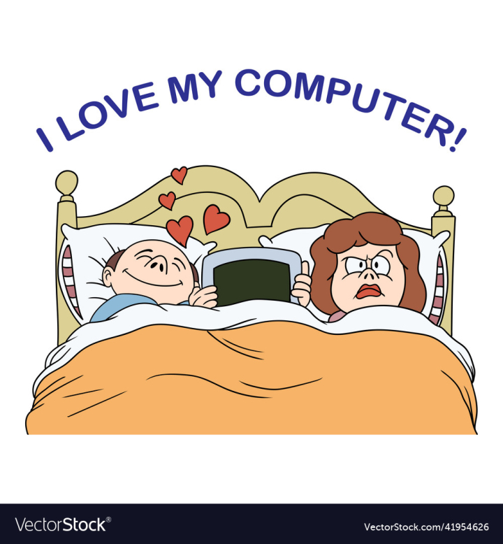 vectorstock,Love,Computer,Cartoon,Vector,Funny,Freebies,Illustration,Sleep,Husband,Wife