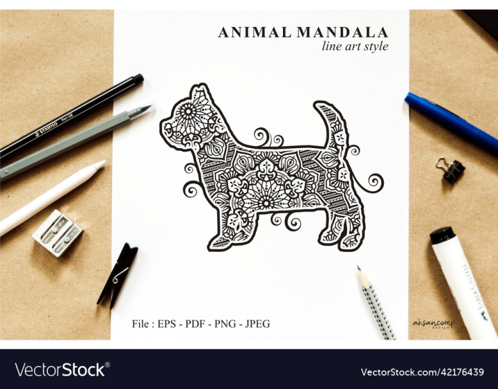 vectorstock,Dog,Line,Art,Doodle,Coloring,Mandala,Pages,Boho,Style,Ethnic,Tattoo,Animal,Design,Vector