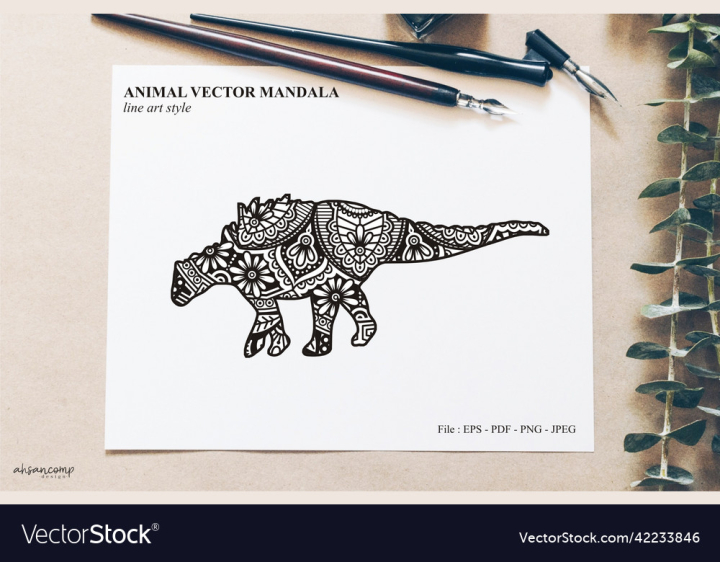 vectorstock,Line,Art,Doodle,Coloring,Mandala,Pages,Boho,Style,Dinos,Ethnic,Tattoo,Animal,Design,Vector