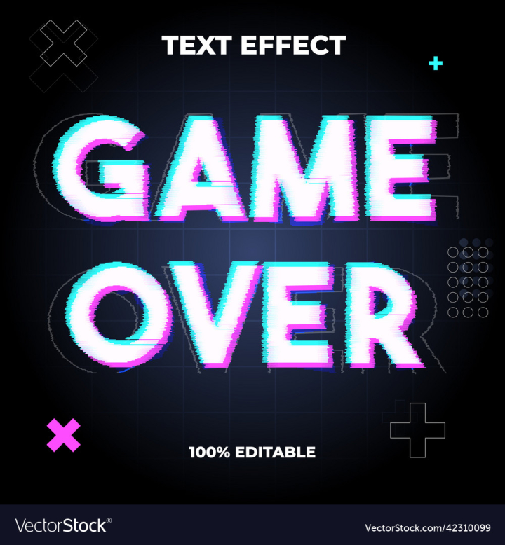 vectorstock,Game,Over,Effect,Glitch,Editable,Text,Black,Blue,Pink