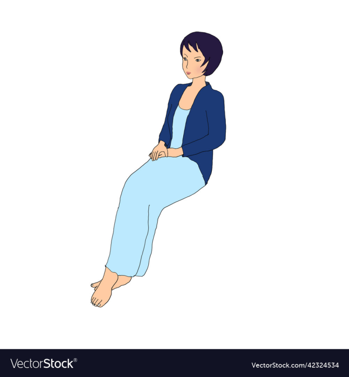 vectorstock,Sitting,Blue,Dress,Woman,Chinese,Asian,Illustration