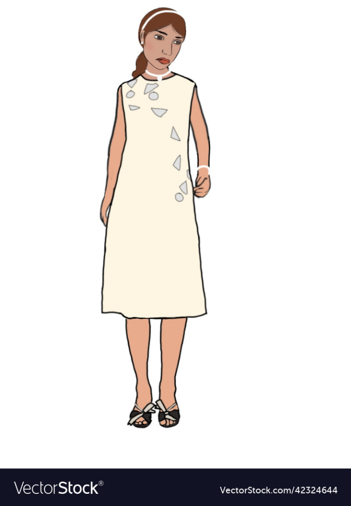 vectorstock,Woman,White,Dress,Standing,Illustration