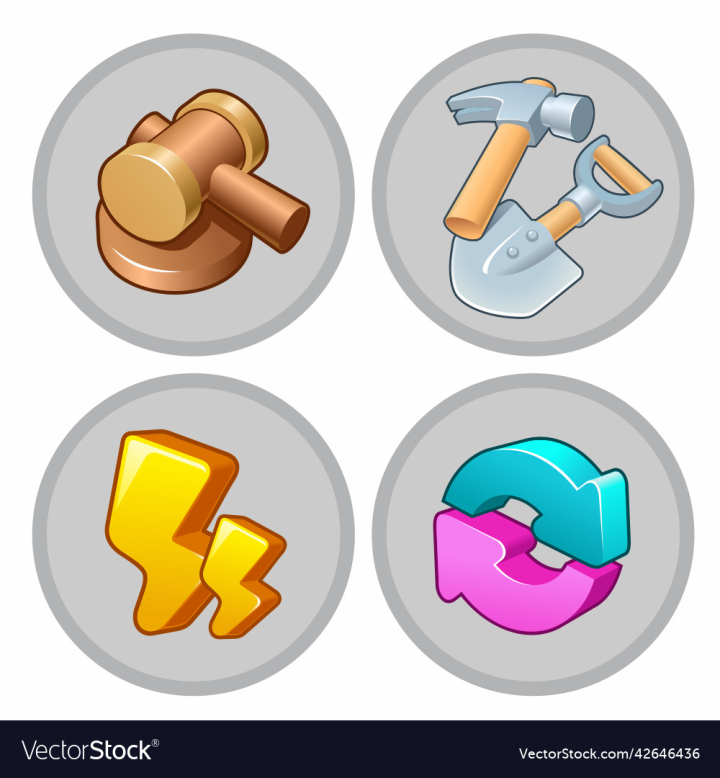 vectorstock,Icons,Game,Arrows,Hammer,Shovel,Court,Flash,Electricity,Lightning,Power,Energy,Reload,Tool,Pointer,Repair,Dig