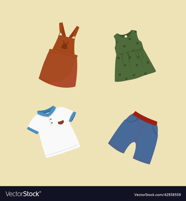 vectorstock,Collection,Kids,Clothes,T-Shirt,Pants,Frock,Set,Of