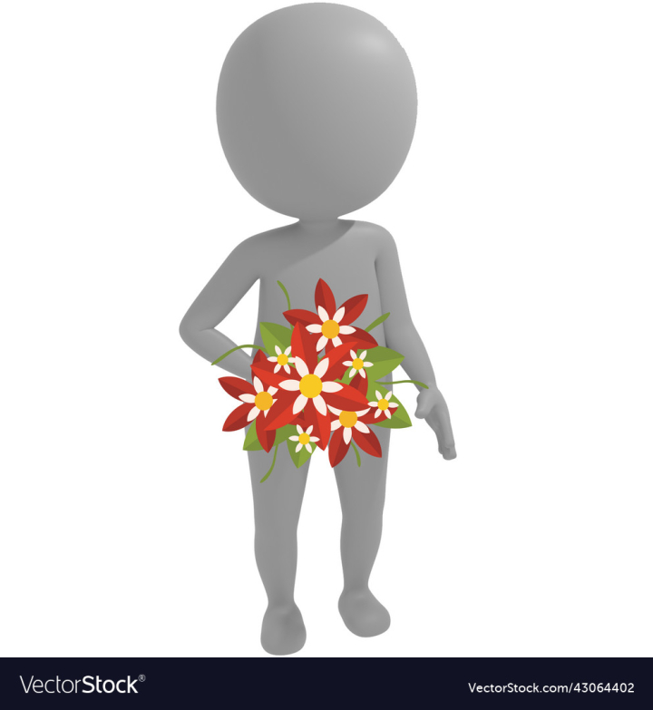 vectorstock,Flowers,Man,Flower,3d,White,Background,Red,Isolated,Friendly,Three,Dimensional,Guy,Person,Nice,Character,Gray